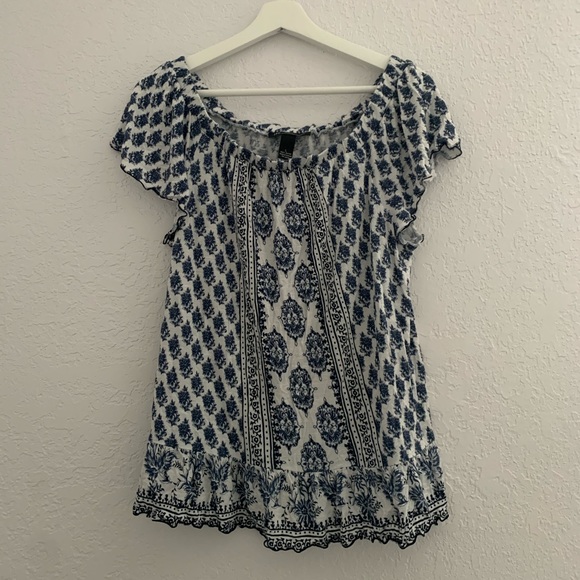 INC International Concepts Tops - INC White and Blue Top